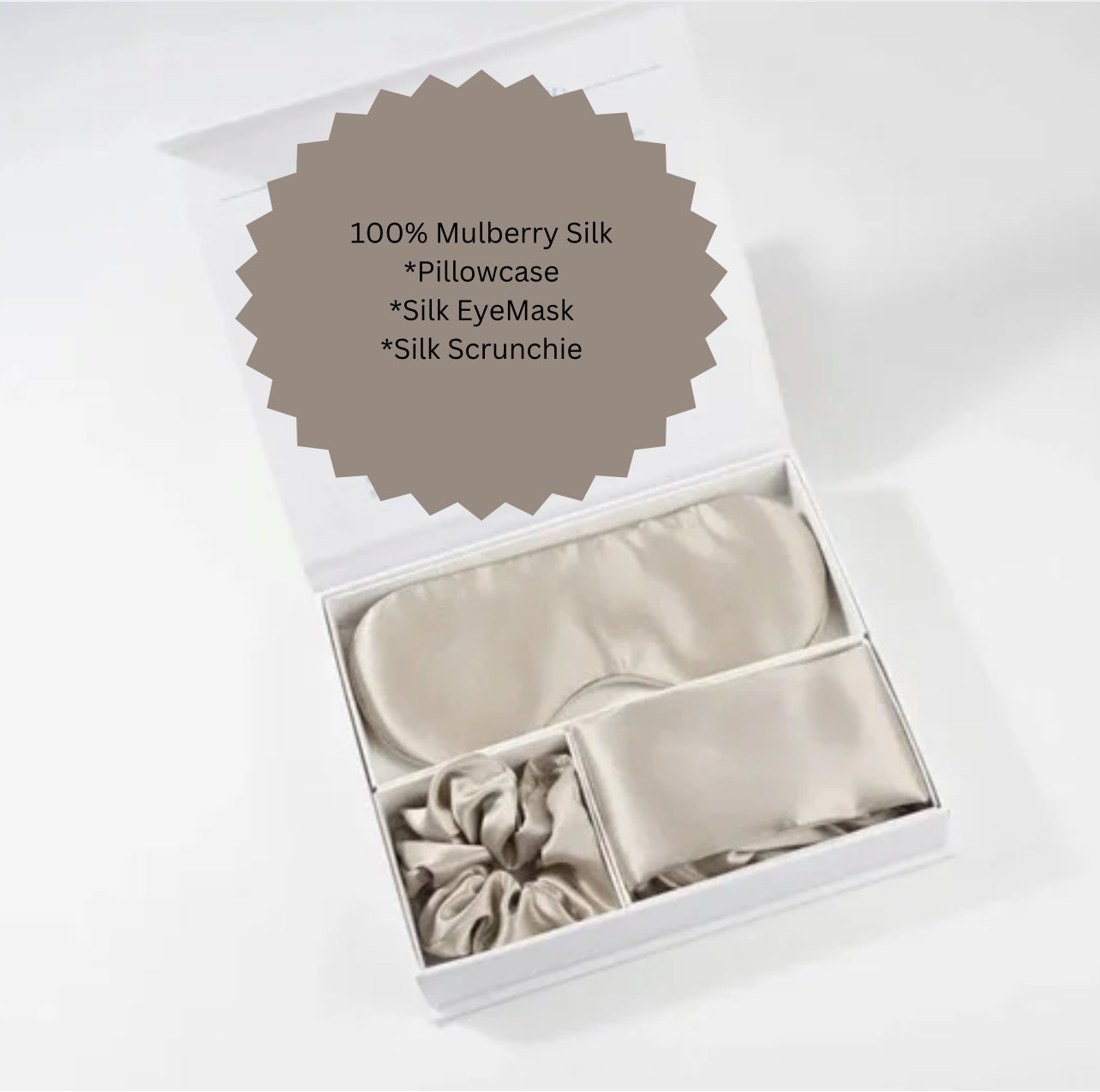 100% Mulberry Silk Pillowcase, Scrunchie & Eye mask set Queen size 51*76cm