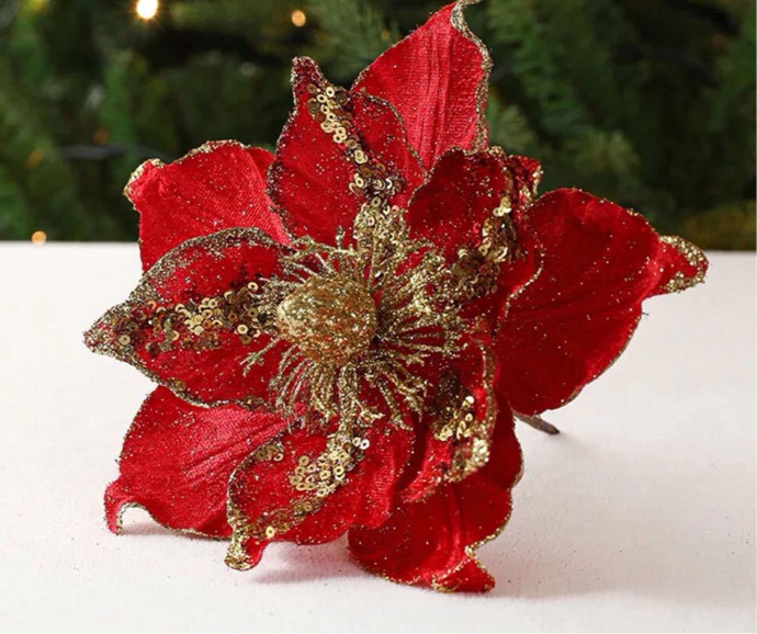 Christmas artificial flower. red & Gold sequined Christmas tree decoration