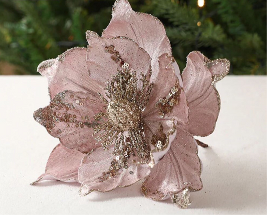 Christmas artificial flower. Pastel pink & Glitter Christmas tree decoration