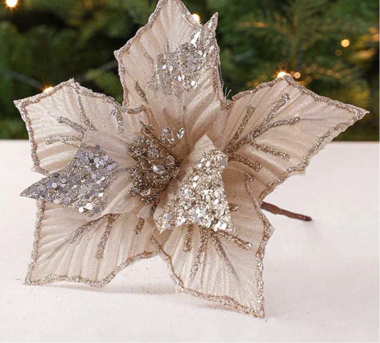 Christmas artificial flower, beige glitter Christmas tree decoration