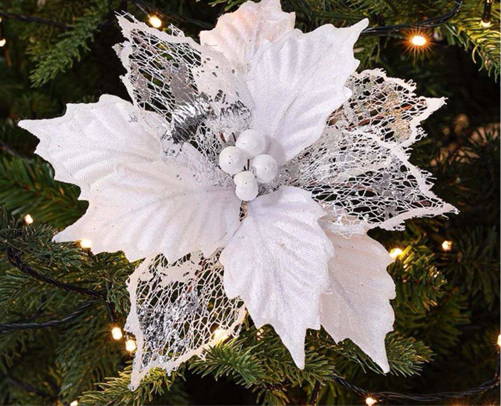 Christmas artificial flower. White Christmas tree decoration