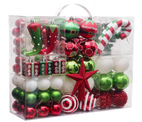 Festive green, red & white multipack bauble 100 piece set