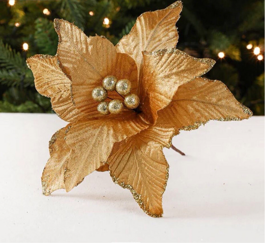 Christmas artificial flower. Gold Christmas tree decoration