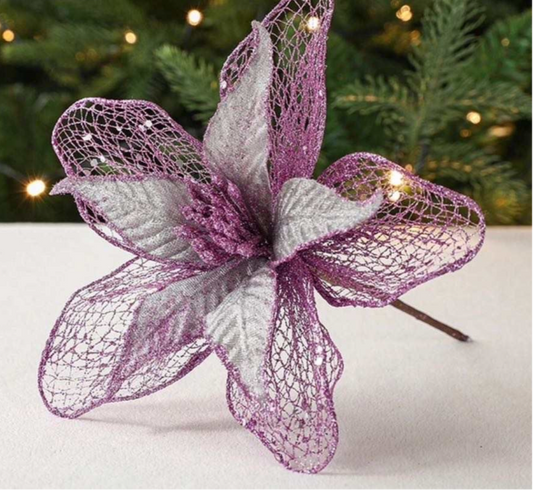 Christmas artificial flower, purple and silver Christmas tree decoration