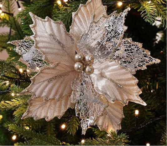 Christmas artificial flower. Champagne Christmas tree decoration