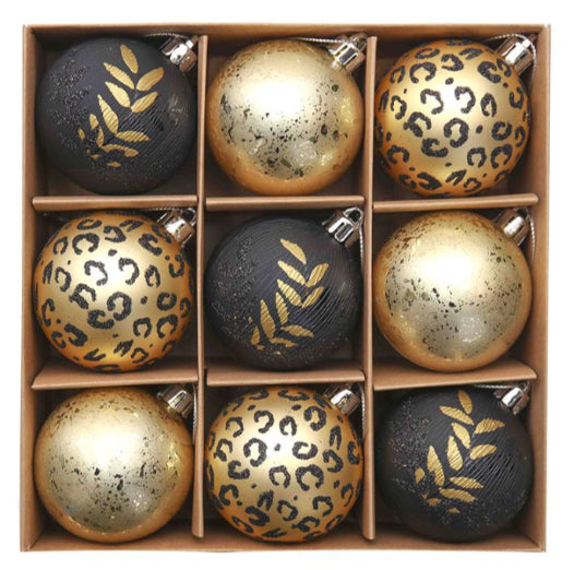 Bespoke Luxury leopard print baubles 9 piece set