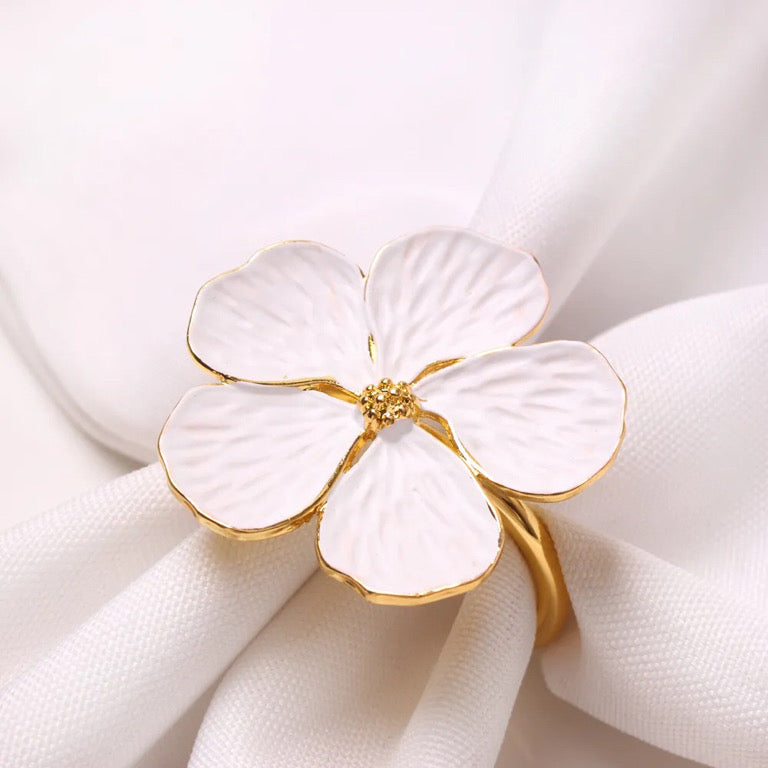 White & Gold metal flower napkin ring