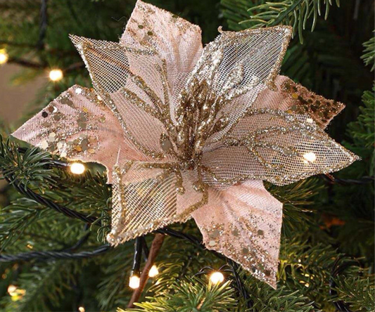 Christmas artificial flower. Light pink & Gold Glitter Christmas tree decoration