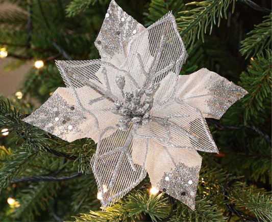 Christmas artificial flower. White & Silver Christmas tree decoration