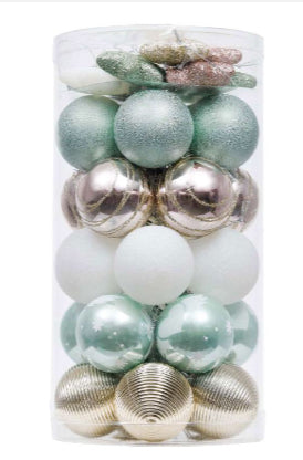 Teal, turquoise, white and gold baubles 35 piece set