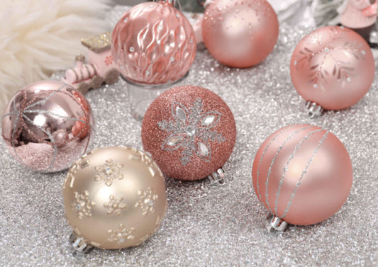 Pink glitter and gold baubles 16 piece set